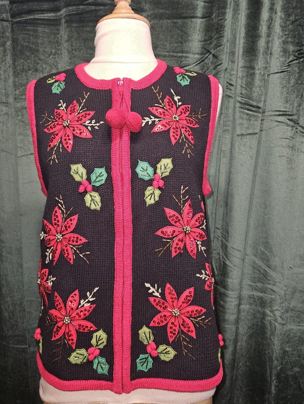 Vintage 90s Christmas Sweater Vest Inspire By One Step Up Poinsettia